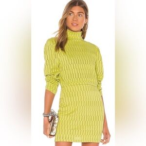 KENDALL + KYLIE Puff Sleeve Top Stripe Wasabi Green Open Knit M